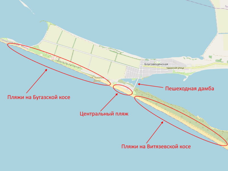 Пляжи Благовещенской. Карта