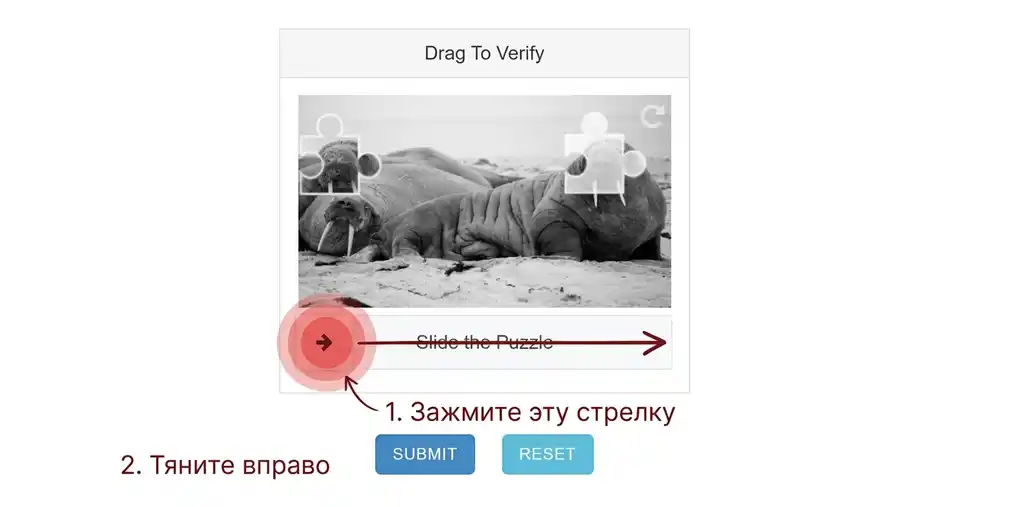 Капча-пазл для проверки в анкете MDAC на въезд в Малайзию. Показано, как правильно передвигать слайдер со стрелкой.
